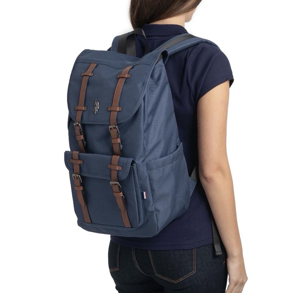 U.S. Polo Assn. Unisex Top Loader Flap Backpack, Water-Resistant, Navy Blue NWT - Picture 5 of 10